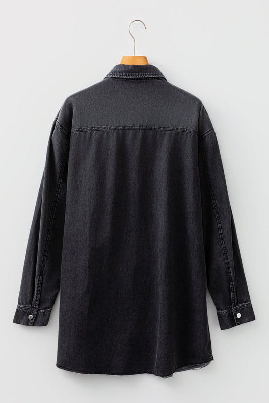 Medium Grey Beau Chest Pocket Raw Hem Denim Loose Shirt Dress Dear-Lover Dropshipping