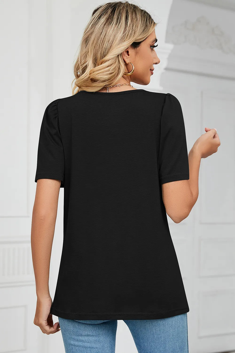 Square Neck Short Sleeve women T-Shirt.