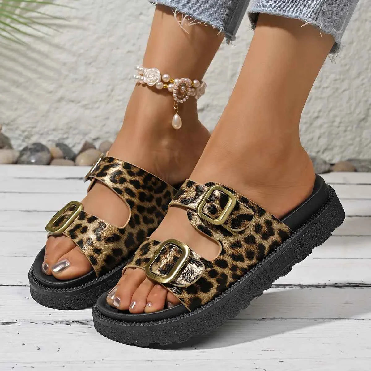 Double Buckle Slide Sandals
