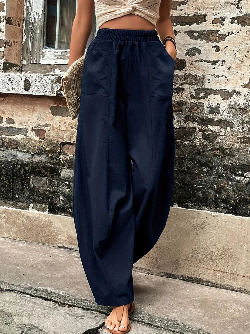 Elastic Waist Pants with Pockets.