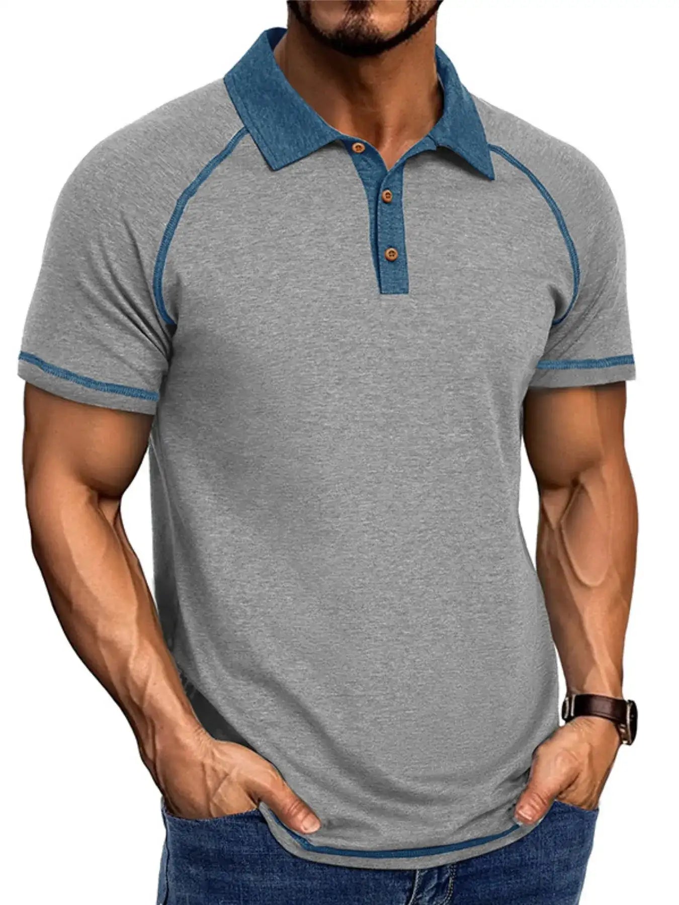 Men's Full Size Contrast Collar Short Sleeve Polo Shirt Plus Size.