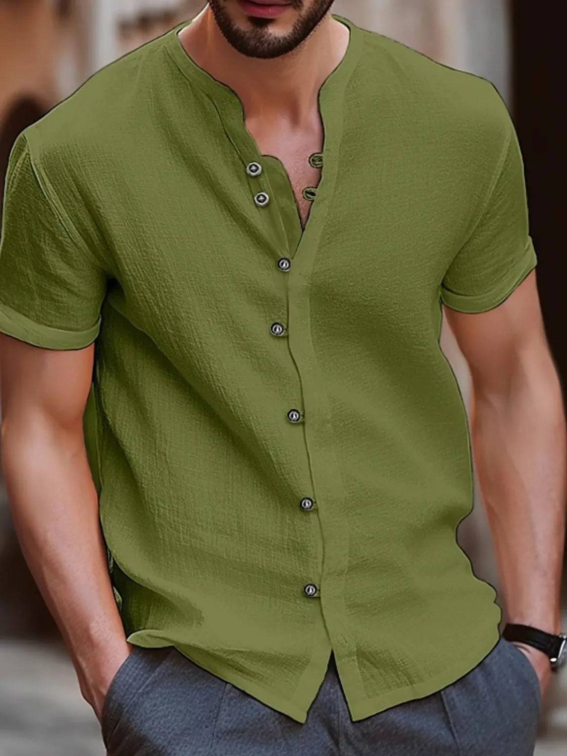 Men's Full Size Button Up Short Sleeve Shirt Plus Size.