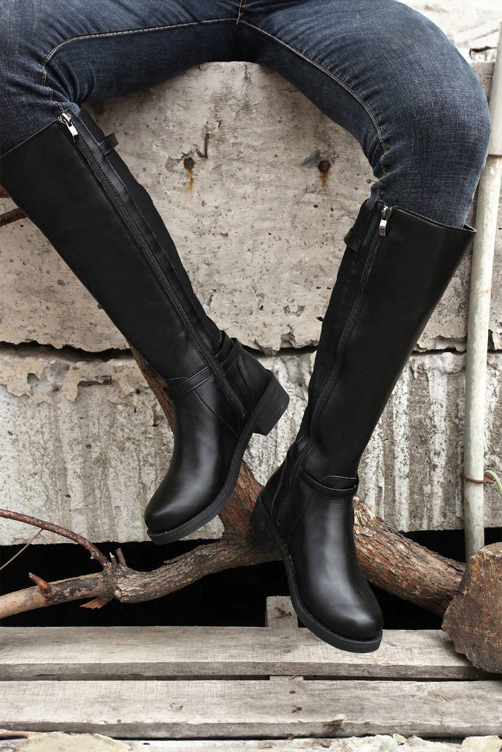 Black Side Zipper Knee High Chunky Low Heel Boots Dear-Lover Dropshipping