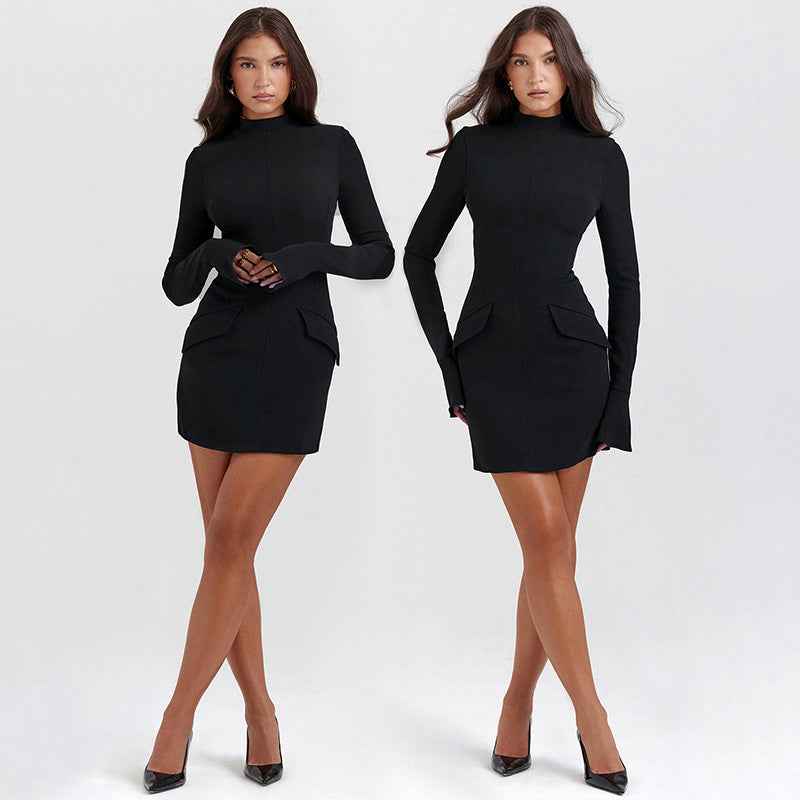 Elegant slim fit long sleeved dress for women's clothing