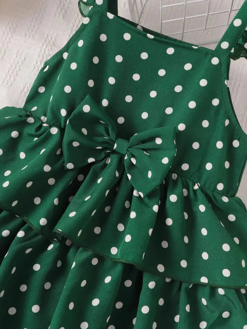 Bow Polka Dot Square Neck Layered Dress.