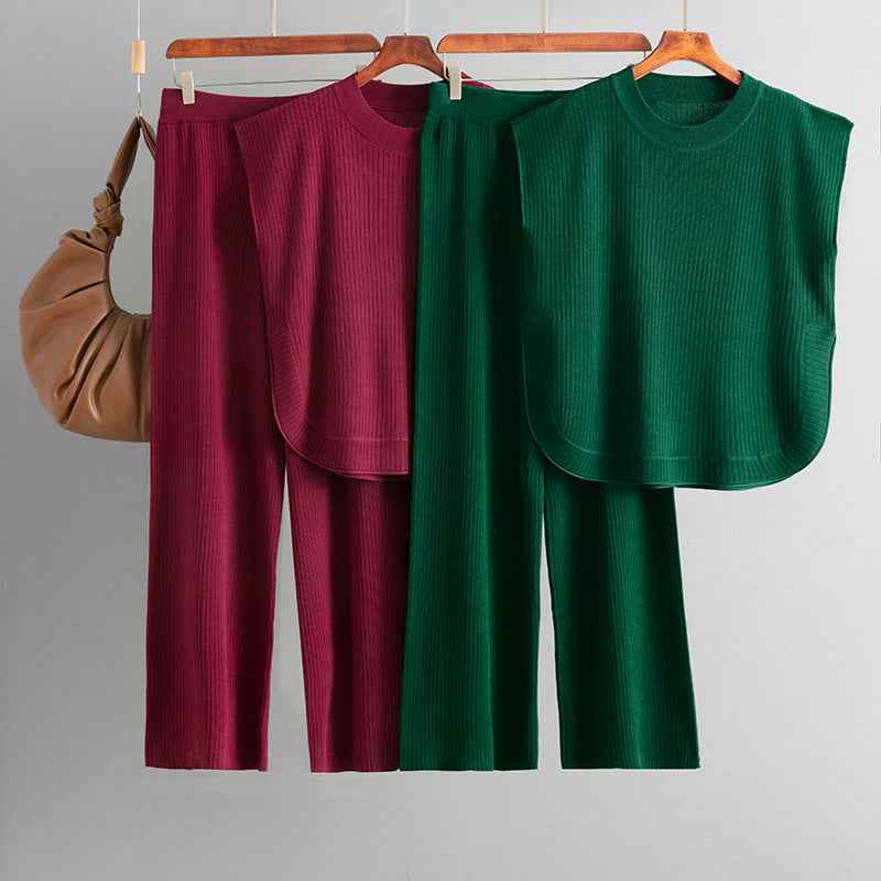 Sleeveless Knit Top Wide Leg Pants Two-piece Set for Women