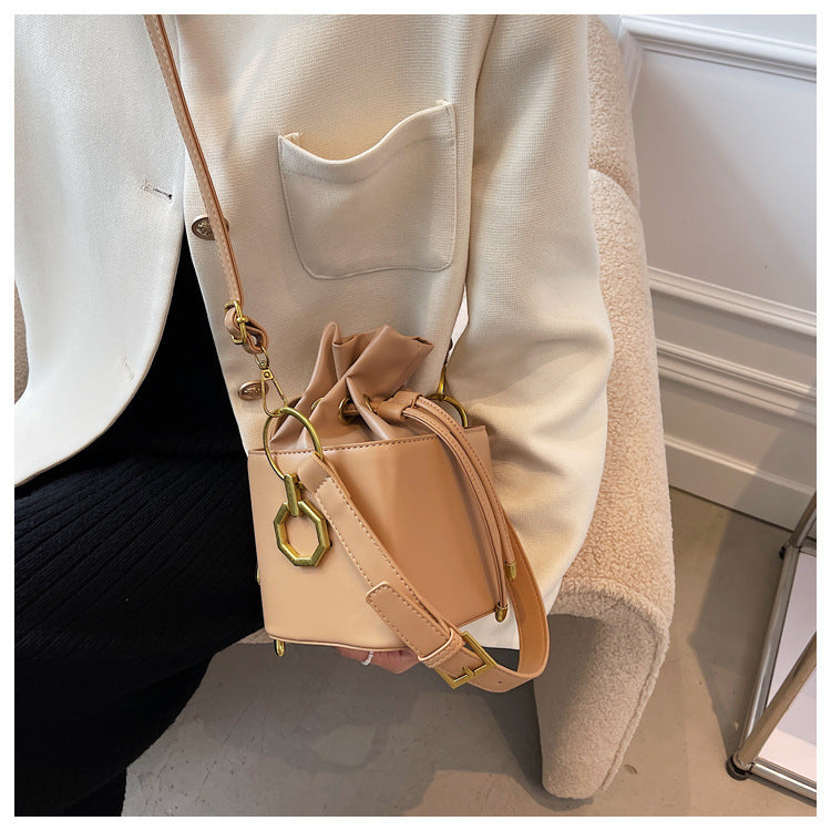 Small Drawstring Bucket Bag with Crossbody Strap