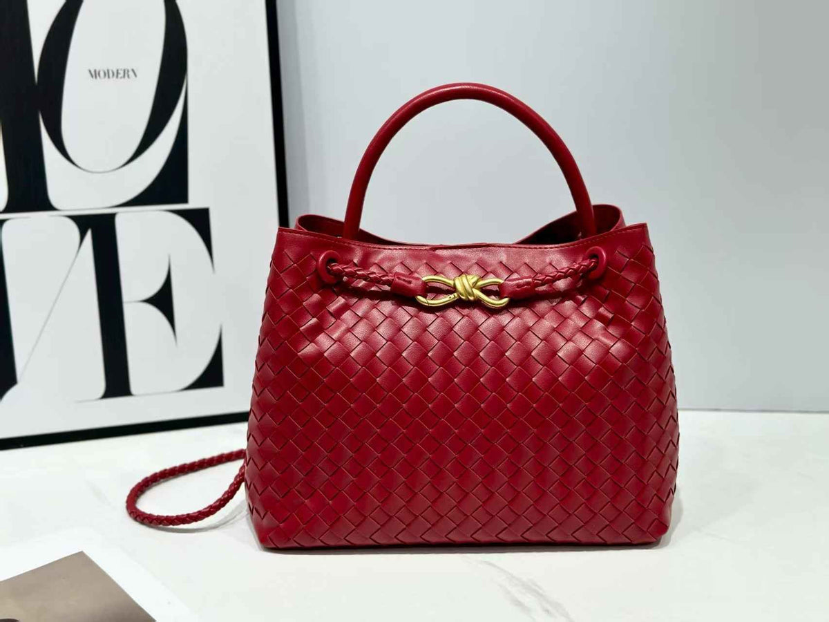 Women's Genuine Leather Tote Bag with Metal Bow Detail — Large Capacity Shoulder & Crossbody