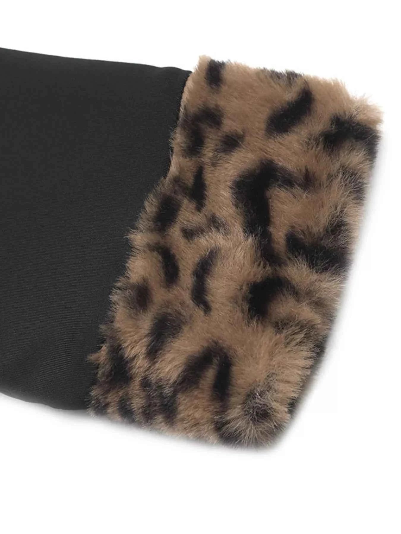 Leopard Trim V-Neck Long Sleeve Bodysuit