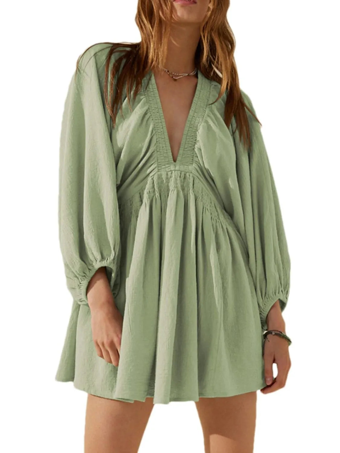 Textured V-Neck Mini Dress.