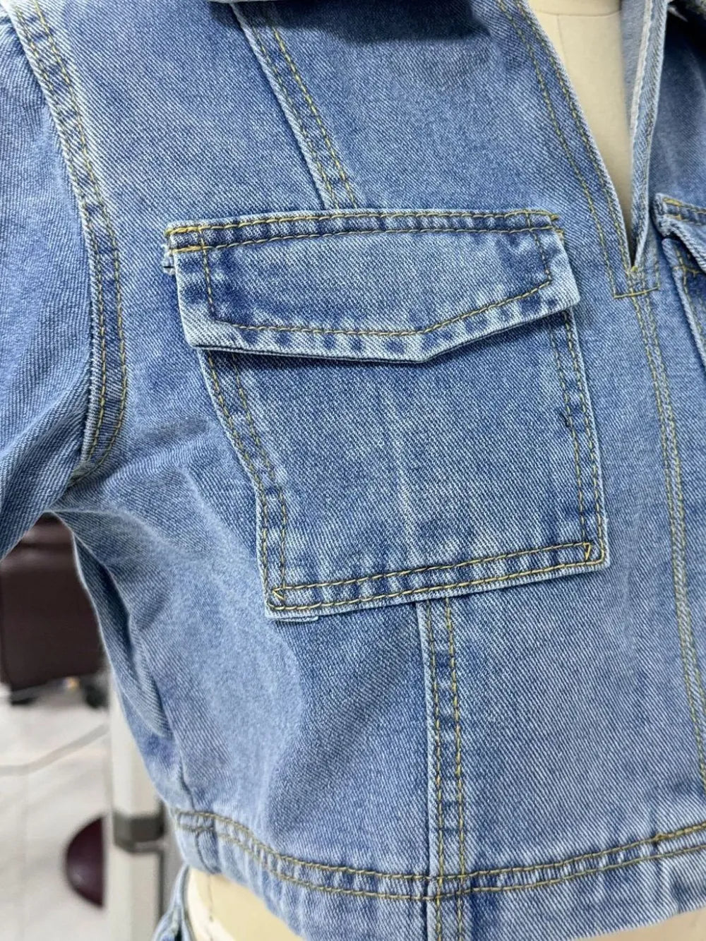 Johnny Collar Short Sleeve Top and Skort Denim Set - CHIC TB