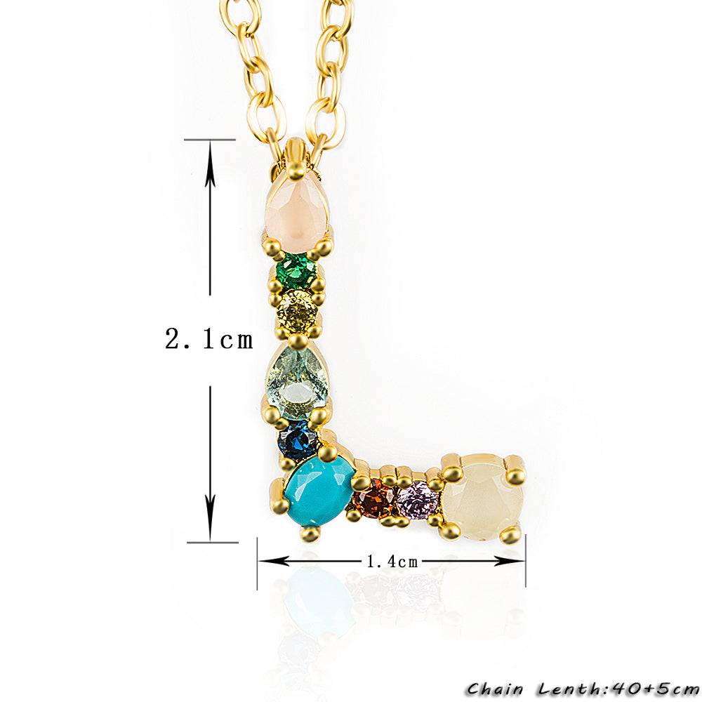 Multicolor charm Gold pendant Necklace micro pave zircon initial 26 letter necklaces Couple Name necklace Christmas gift