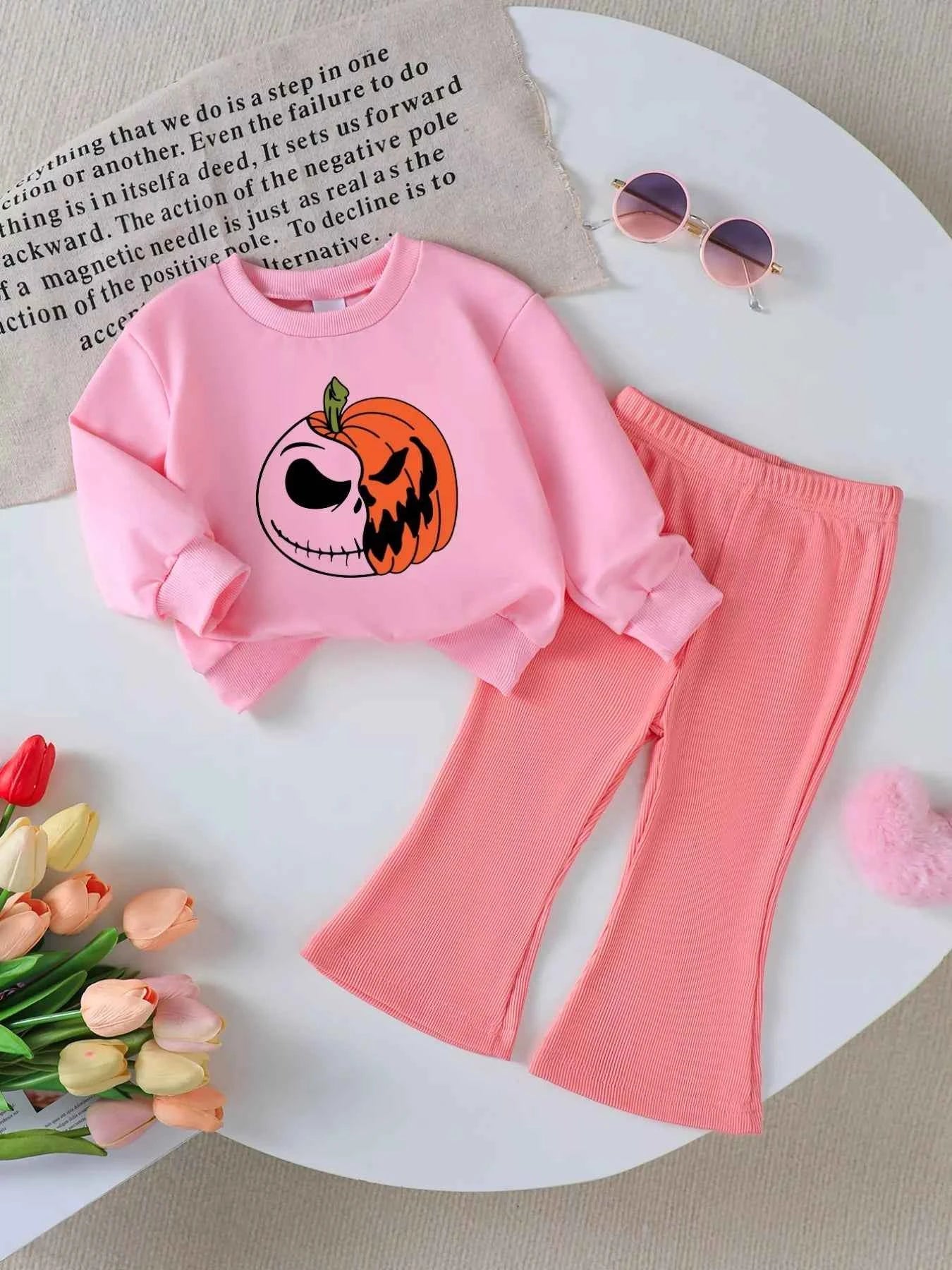 Children's Halloween Graphic Sweatshirt and Flare Pants Set