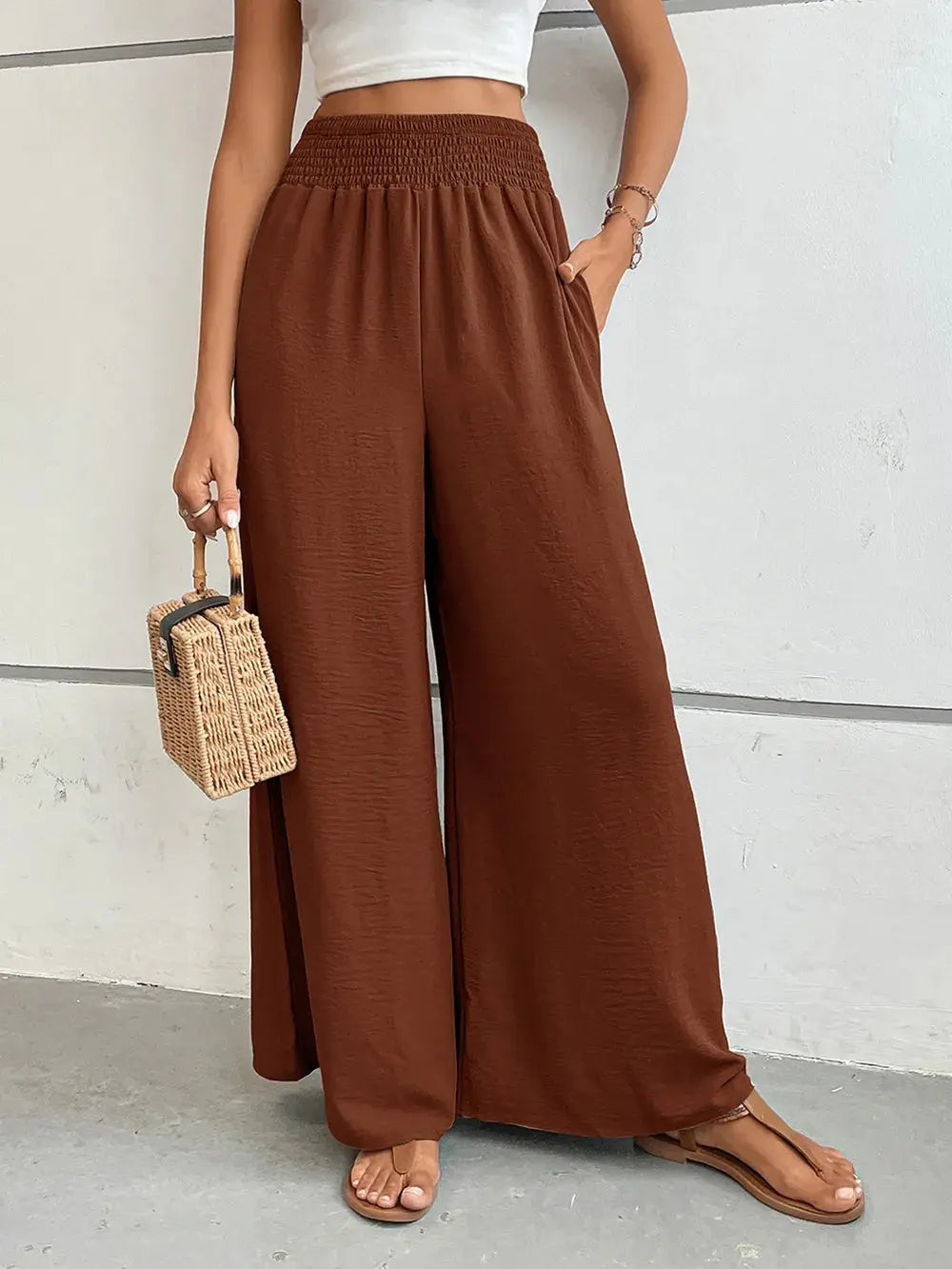 Perfee Wide Leg Pants with Pockets.