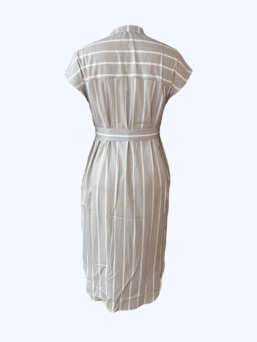 Striped Tie Waist Short Sleeve Dress.