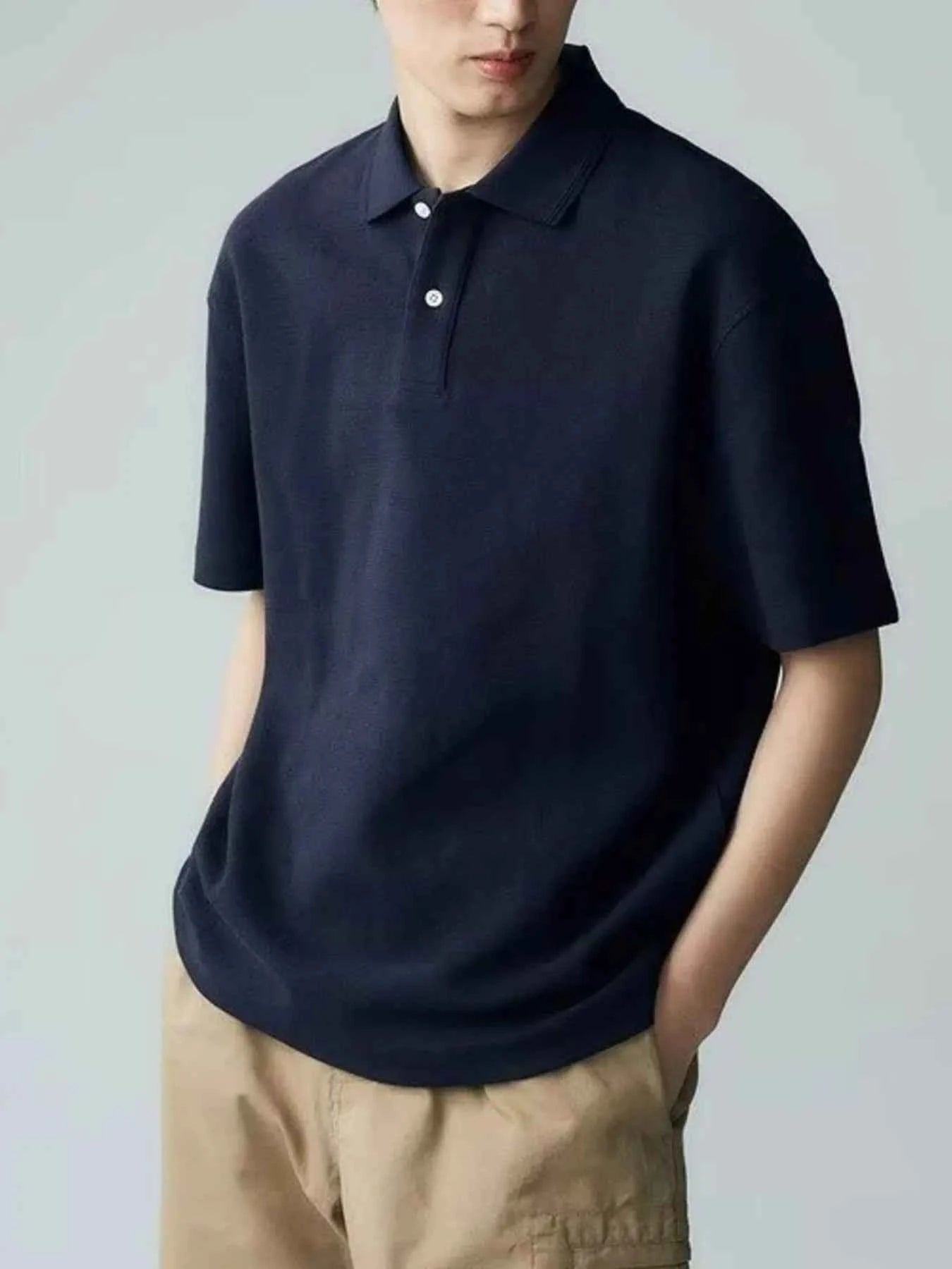 Men's Full Size Button Detail Short Sleeve Polo Plus Size