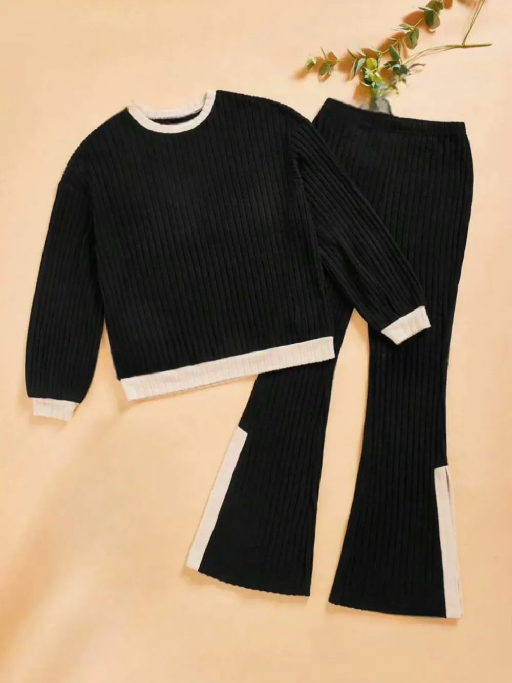 Long Sleeve Top and Bootcut Pants Set.