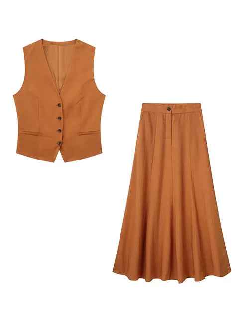 Women Elegant Skirt Two Pieces Sets  Fashion Vest Tops Casual Midi Skirt Ladies Suit Summer Set 2 Piece Female Outfits