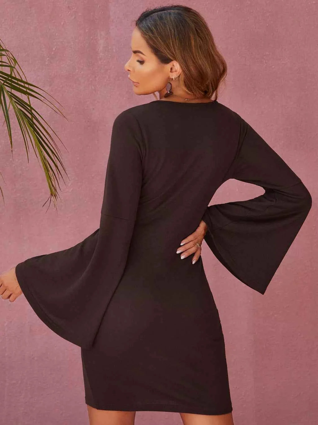 Flare Sleeve Button Front Bodycon Dress