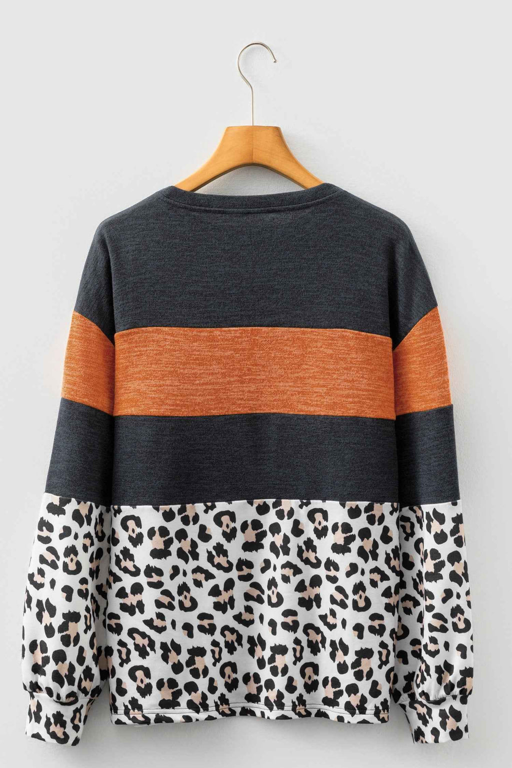 Black Color Block Leopard Patchwork Long Sleeve Casual Top