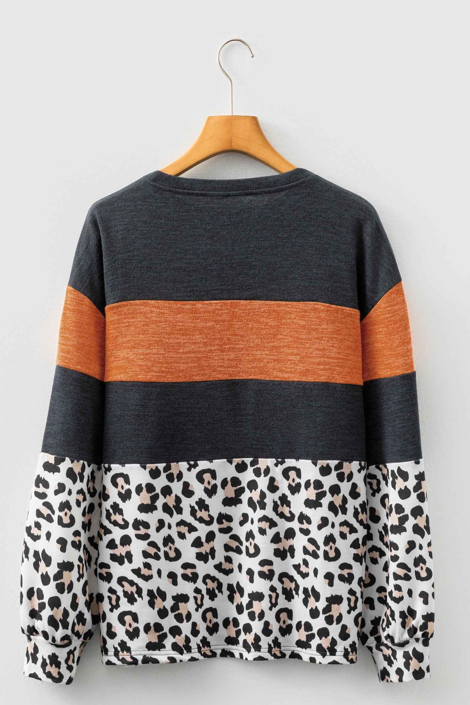 Black Color Block Leopard Patchwork Long Sleeve Casual Top