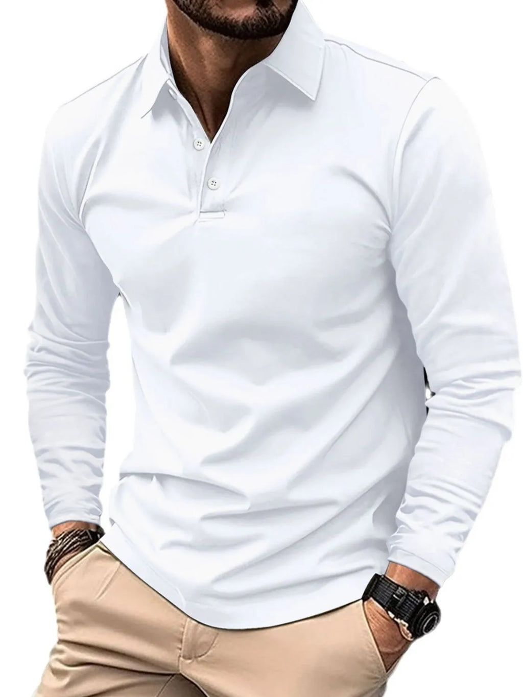 Men's Collared Neck Long Sleeve Polo Plus Size.