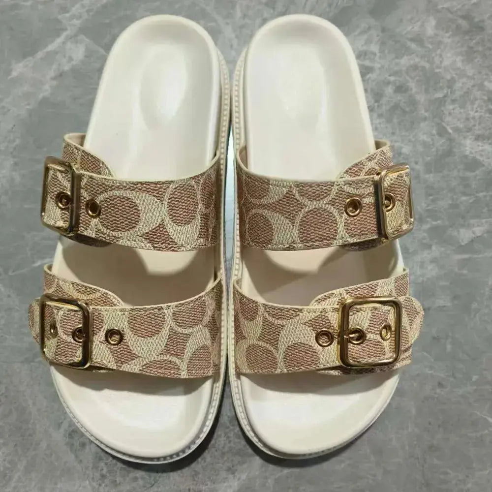 Open Toe Double Buckle Sandals.