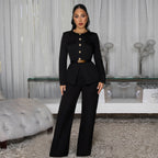 Fashionable Women's Slimming Belted Top and Pants Set eprolo
