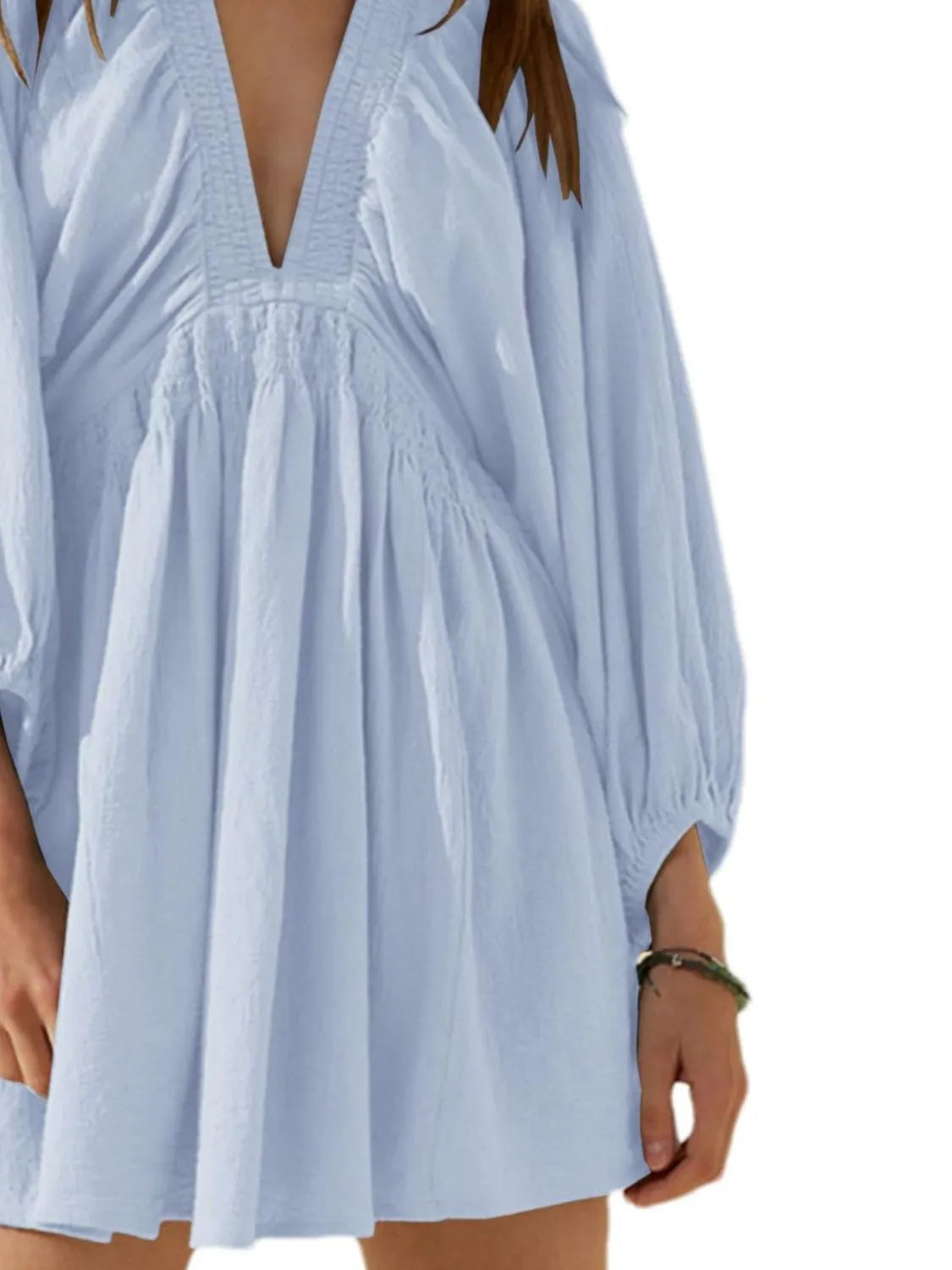 Textured V-Neck Mini Dress.