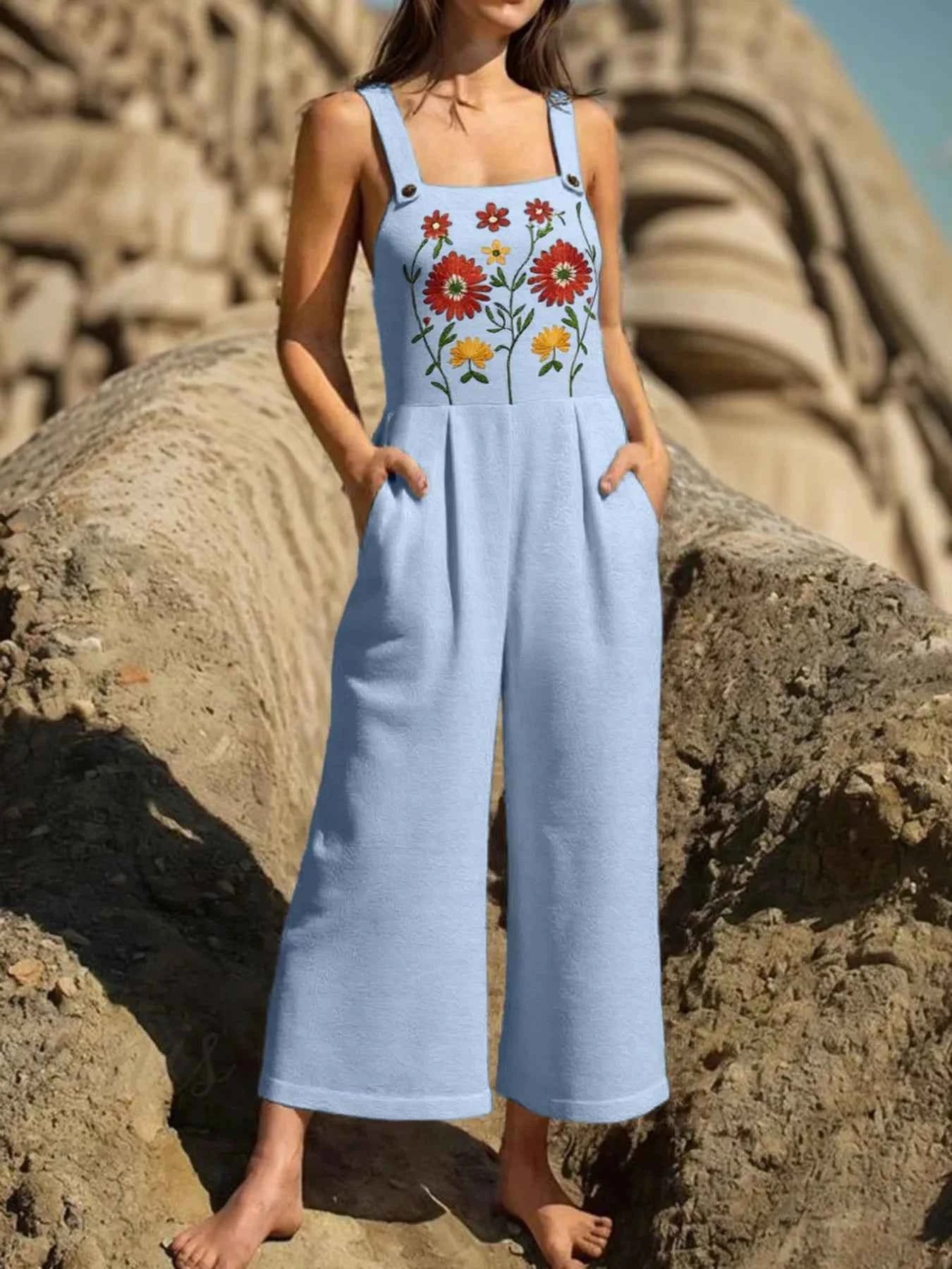 Floral Embroidered Wide Leg Jumpsuit