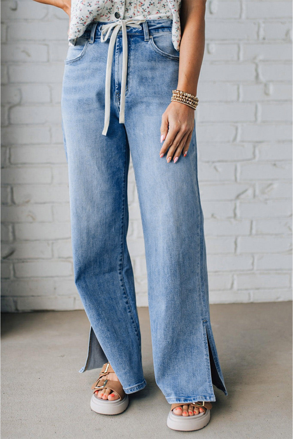 Myosotis Slit Leg High Rise Drawstring Casual Jeans Dear-Lover Dropshipping