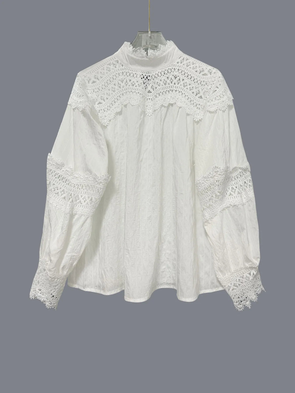 Crochet Lace Detail Long Sleeve Blouse.