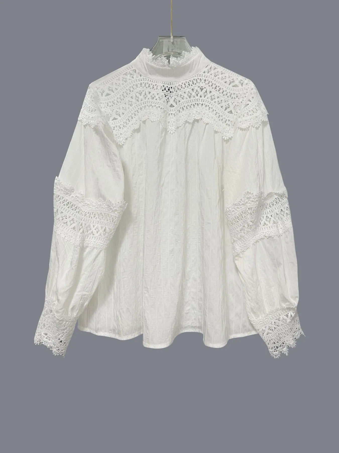 Crochet Lace Detail Long Sleeve Blouse.