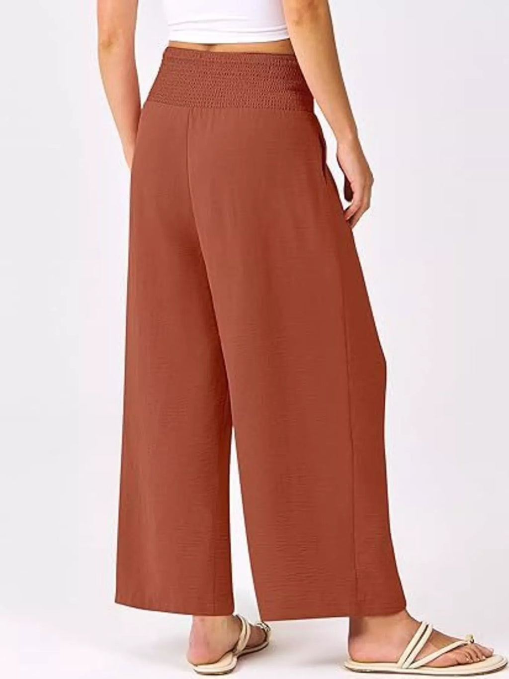 Wide Leg Smocked High Waist Pants.