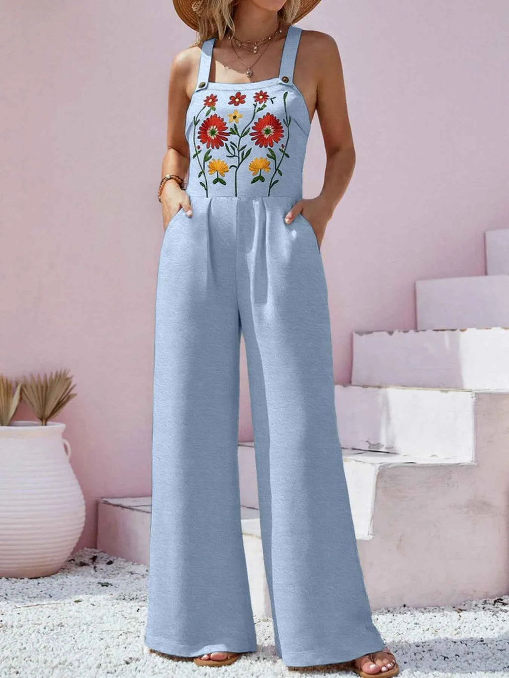 Floral Embroidered Wide Leg Jumpsuit
