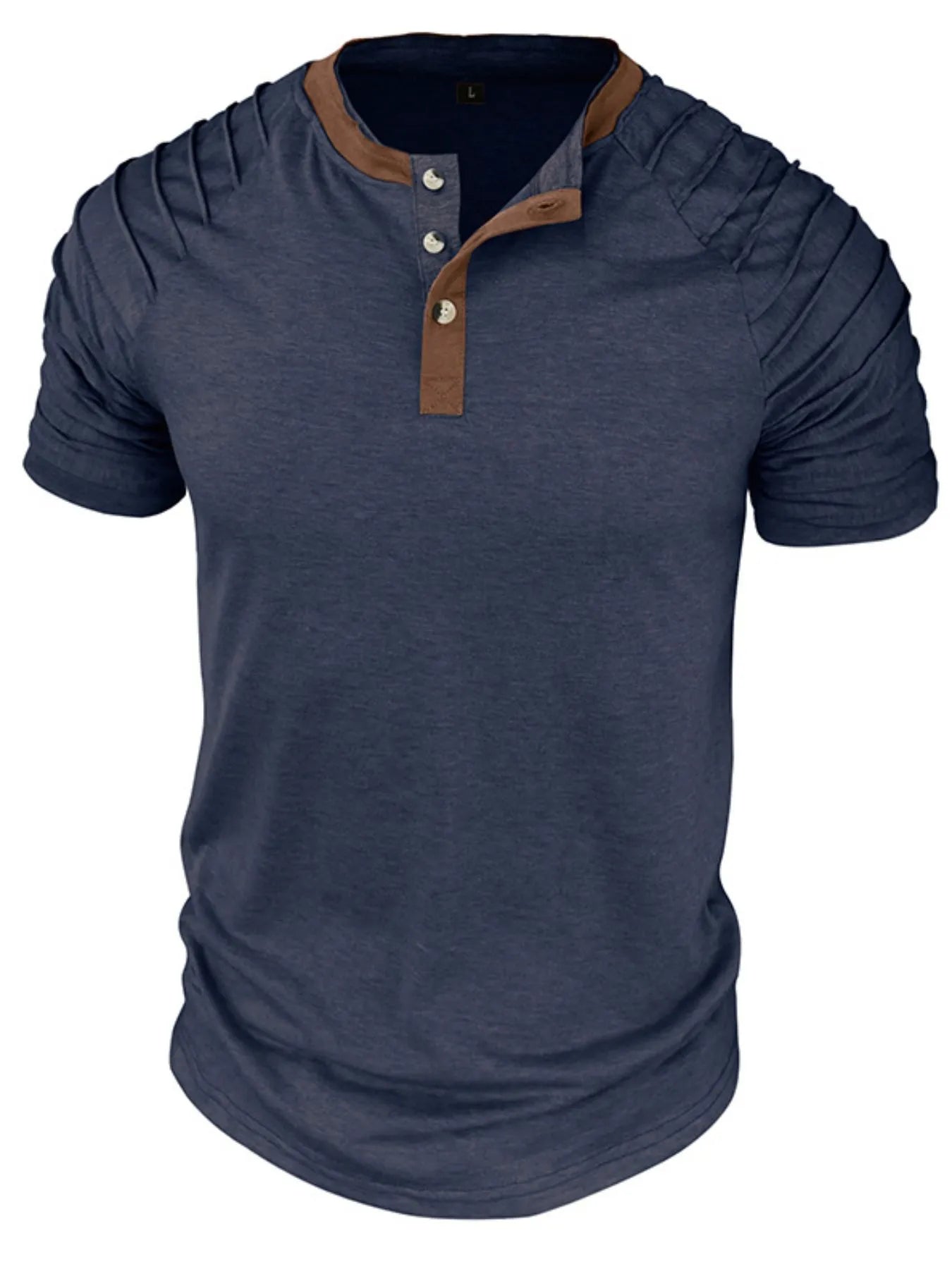 Men's Full Size Casual Henley Short Sleeve Top with Contrast Collar Plus Size.
