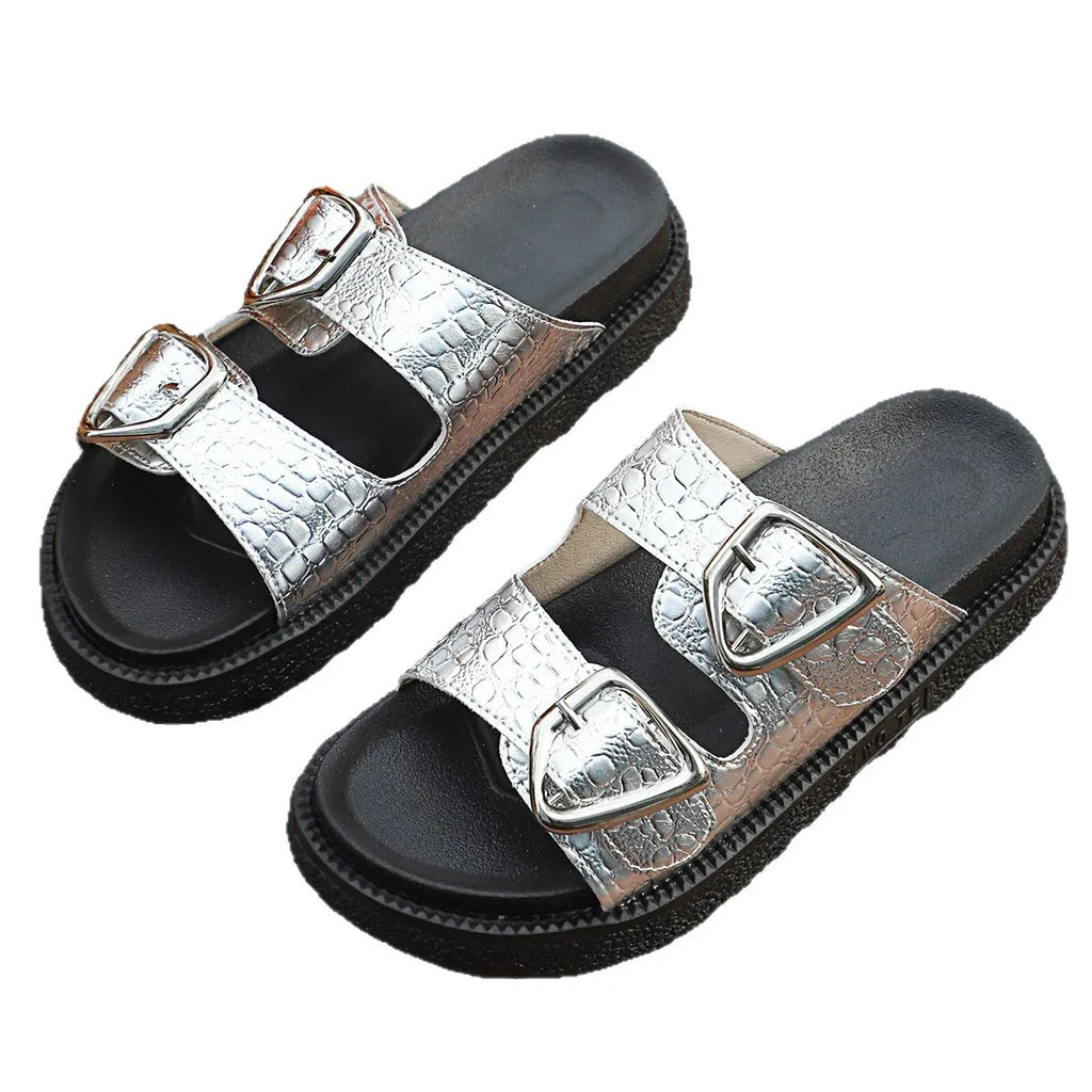 Double Buckle Platform women Sandals.