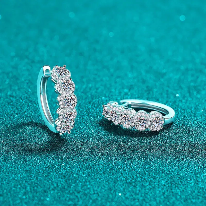 1 Carat Moissanite Zircon 925 Sterling Silver Huggie Earrings.