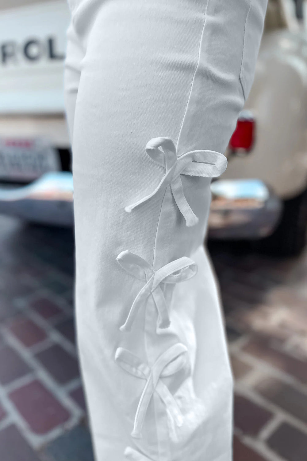White Bow Knot Side Detail Straight Leg Loose Jeans Dear-Lover Dropshipping