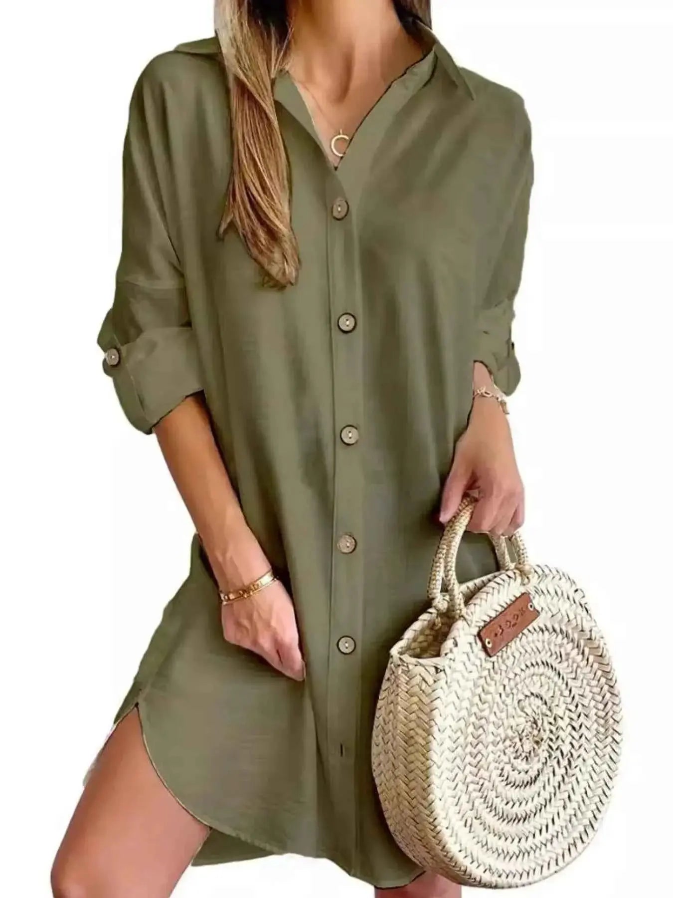 Button Down Long Sleeve Shirt Dress.