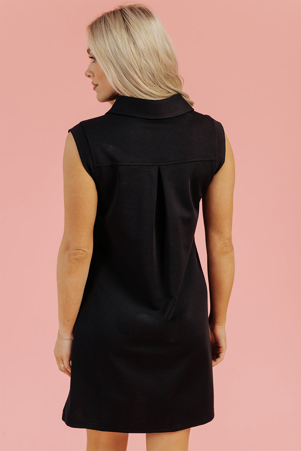 Black Solid Color Collared Slit Neck Sleeveless Mini Dress Dear-Lover Dropshipping