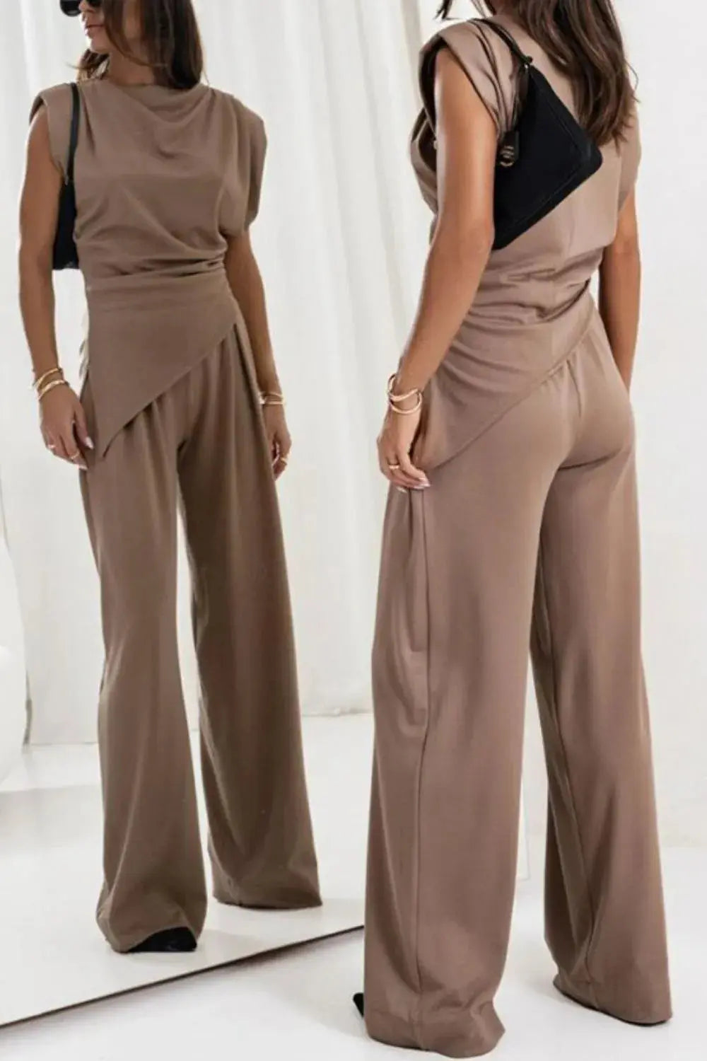 Round Neck Top and Pants Set.