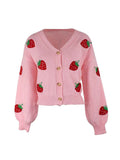 Long-sleeve Cardigan With Strawberry Embroidery Springautumn Jacket