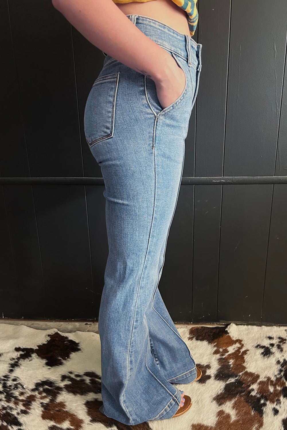 Dusk Blue 2 Button High Waist Piping Trim Bootcut Jeans Dear-Lover Dropshipping