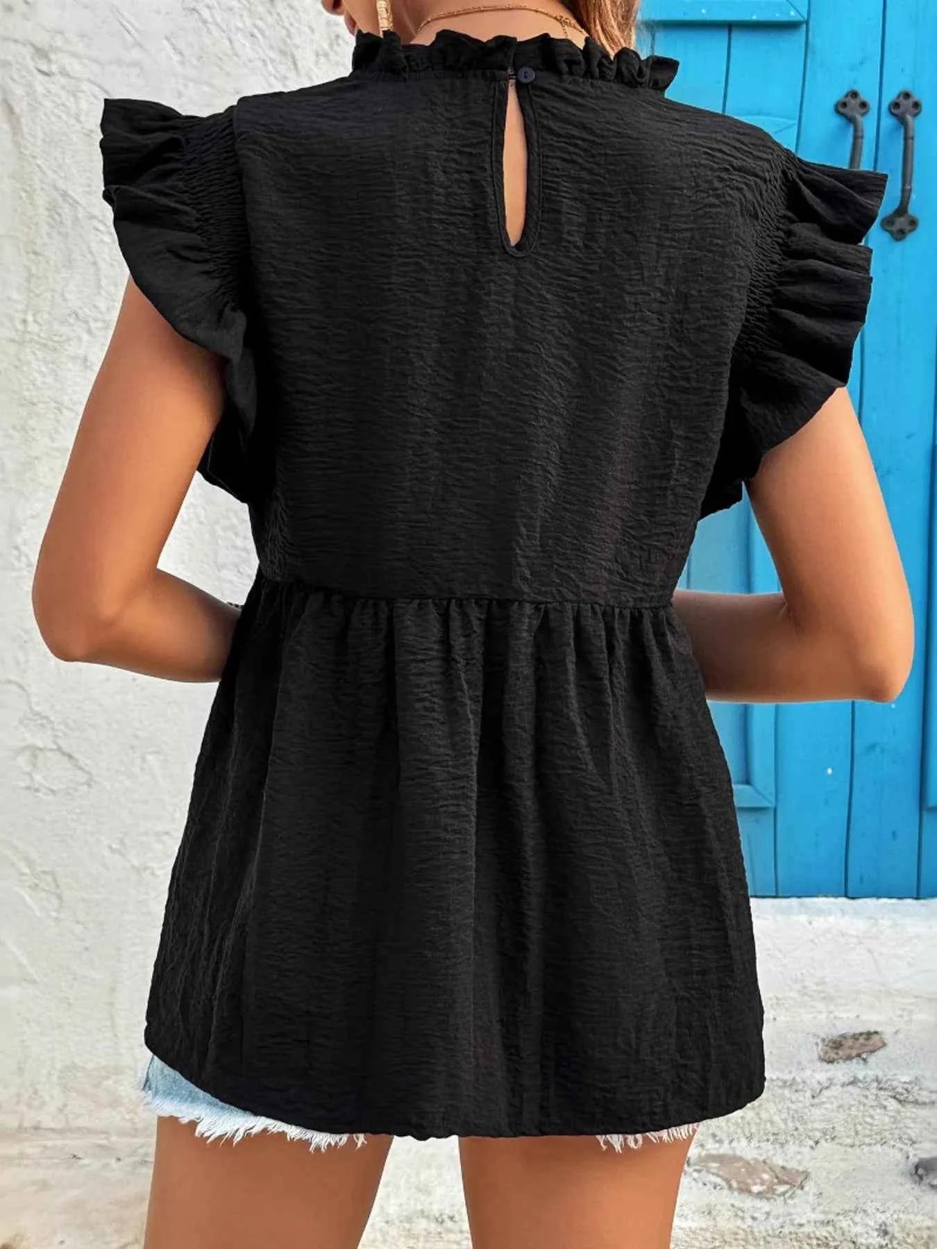 Ruffled Cap Sleeve Blouse