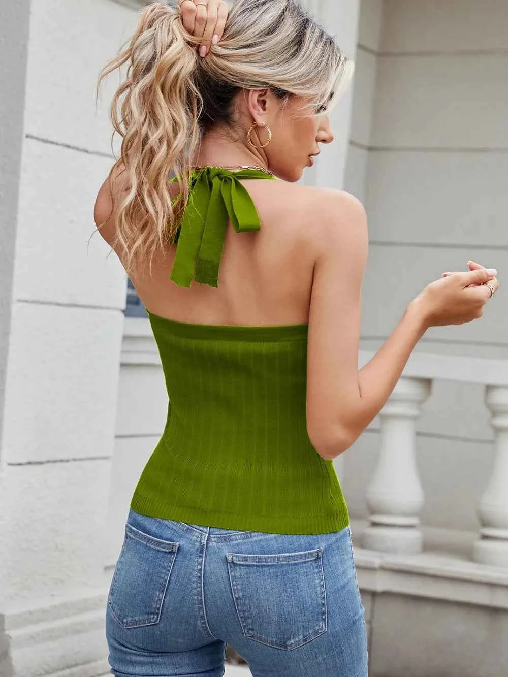 Solid Color Halter Neck Knit Cami.