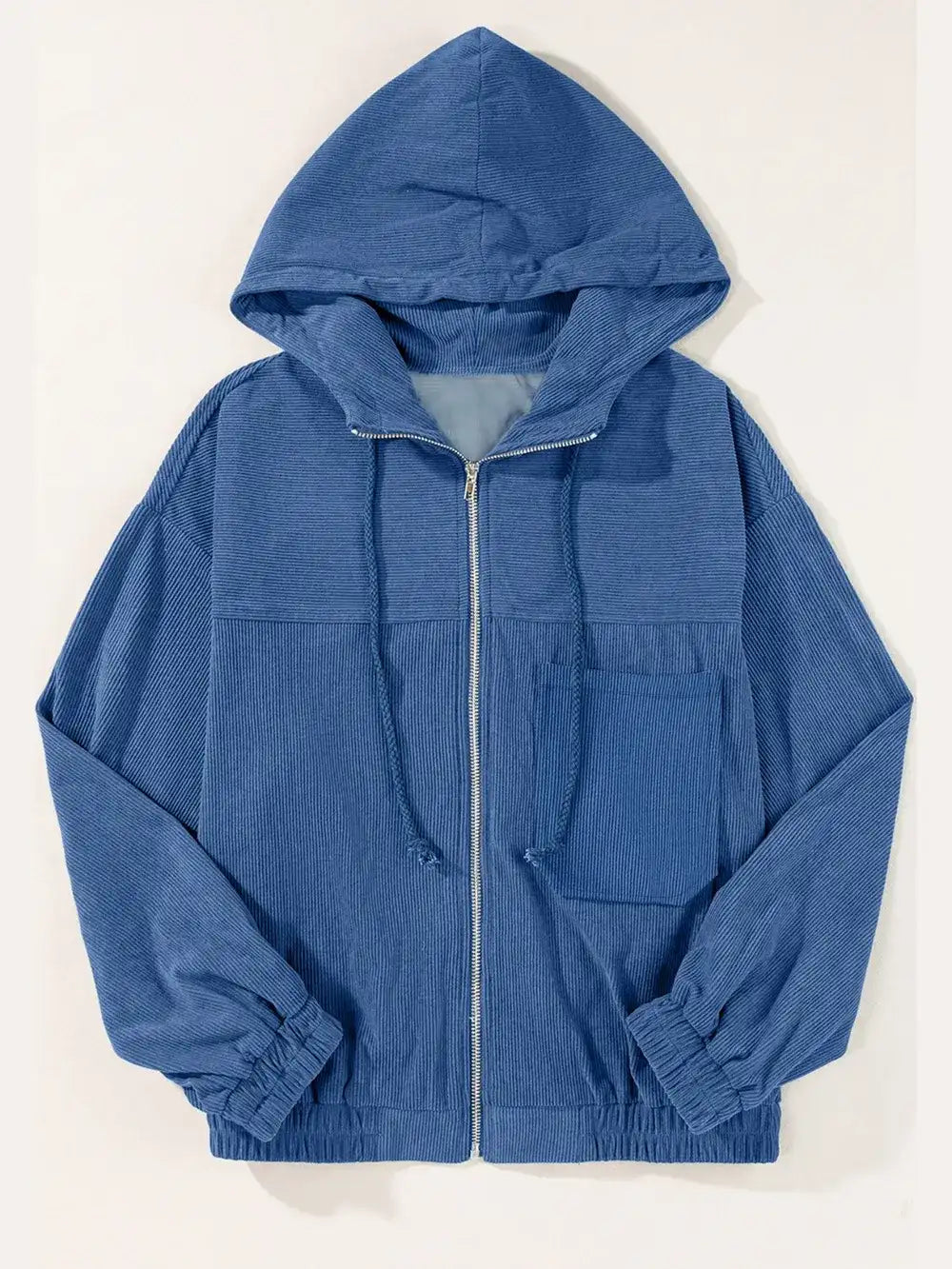 Drawstring Zip Up Long Sleeve Hooded Jacket.