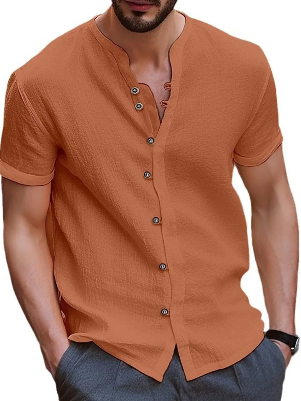 Men's Full Size Button Up Short Sleeve Shirt Plus Size.