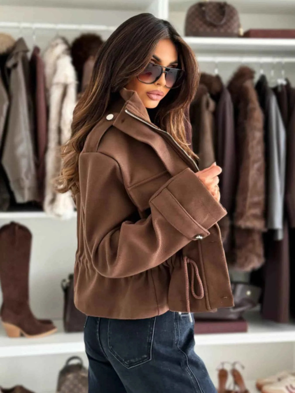 Drawstring Waist Cropped Jacket