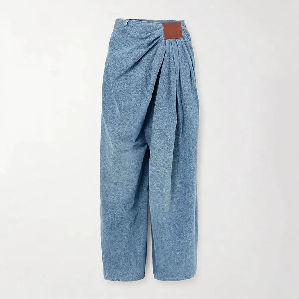 Street Style High-Waisted Wide-Leg Washed Denim Pants for Women eprolo